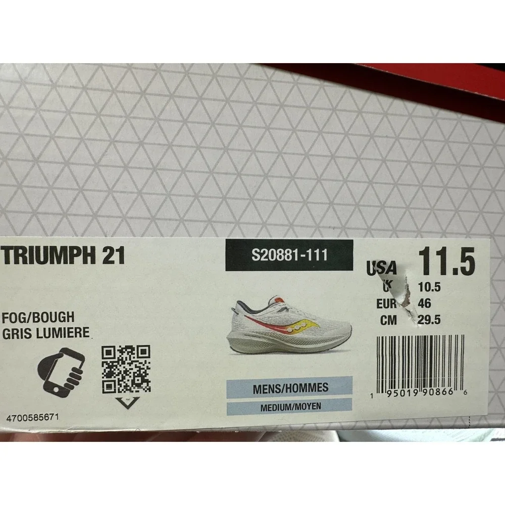 Saucony Triumph 21 Men's White Running Shoes Athletic Sneakers Size 11.5